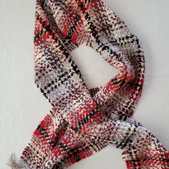 V Fraas Scarf Red Gray Taupe Soft Woven Plaid - Picture 4 of 9